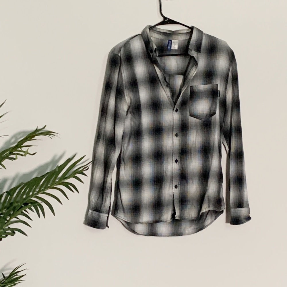 White and black/red and black button down shirt